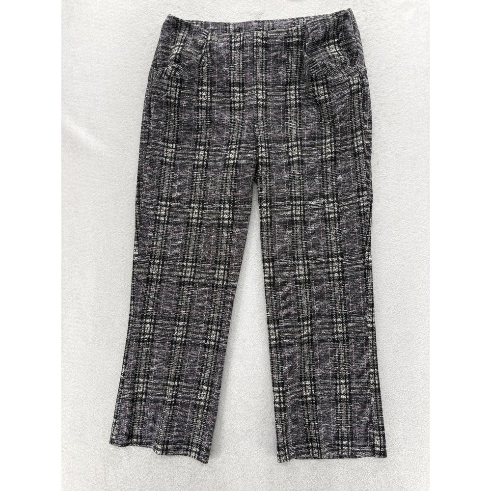 Joseph Ribkoff Dress Pants Womens 12 Gray Plaid Knit Pull On Stretch Career